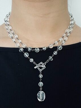 Silpada Sterling Silver Glass Stone Nugget Beaded Long Lariat Necklace